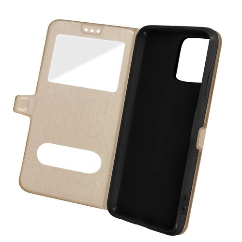 Étui Folio pour iPhone 13 Mini Double Fenêtre avec Fonction Support Dorée