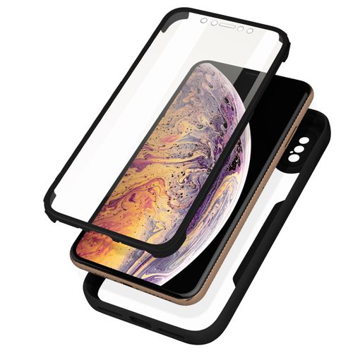Coque 360° pour iPhone XS Max Dos Rigide Protection Écran Souple Contour noir