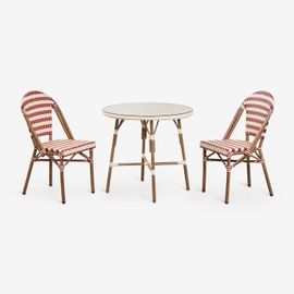Ensemble Table Ronde Ø80 Cm Et 2 Chaises De Salle À Manger Empilables En Aluminium Brielle Bistro Beige Crème - Rouge Bordeaux