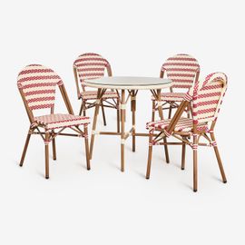 Ensemble Table Ronde Ø80 Cm Et 4 Chaises De Salle À Manger Empilables En Aluminium Brielle Bistro Beige Crème - Rouge Bordeaux