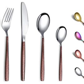 Subzonal-Ménagères Assorties 24 Pièces Avec Poignée En Surface De Lune Et Tête En Or Brillant Placage De Titane, Ensemble De Couverts En Argent En Acier Inoxydable Service Pour 6