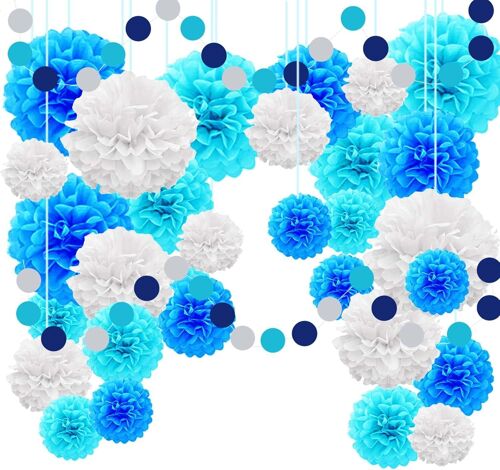 ChicSlick-30Pcs Pompons En Papier Decoration Anniversaire Bleu , Pompom Loisir Creatif Decoration, Mariage Decoration En Ruban Rond¿ Papier Crepon Papieren Pompons Decoratie, Décoration Été [X93]