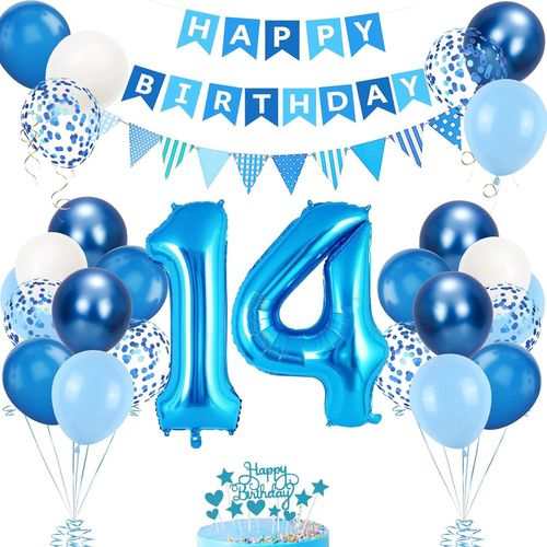 ERYI-Décoration Anniversaire 14 Ans - Ballons Bleus Et Déco De Fête Pour Femme Et Homme
