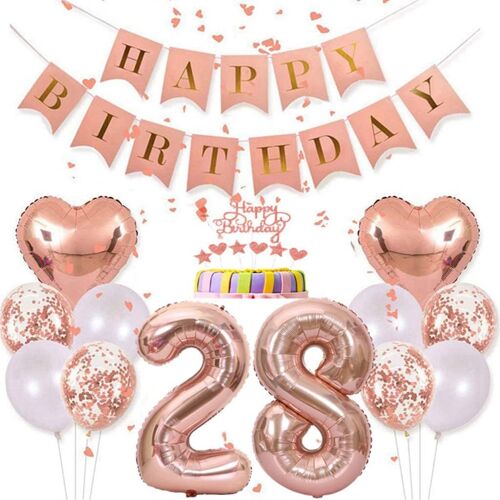 SJZG-Ballon 28 Ans Anniversaire Femme, Kit De Decoration Anniversaire 28 Ans Femme, Gâteau Or Rose Anniversaire 28, Décoration De Fête Or Rose, Décoration Gâteau 28 Ans Anniversaire Homme Femme