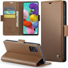 Kalanka-Coque Pour Samsung Galaxy A51 4g, Étui Housse En Rfid Protection Premium Pu Cuir Portefeuille Rabat Case Magnétique Stand Antichoc, Étui Case Pour Samsung Galaxy A51 4g (Pas Pour 5g), Marron