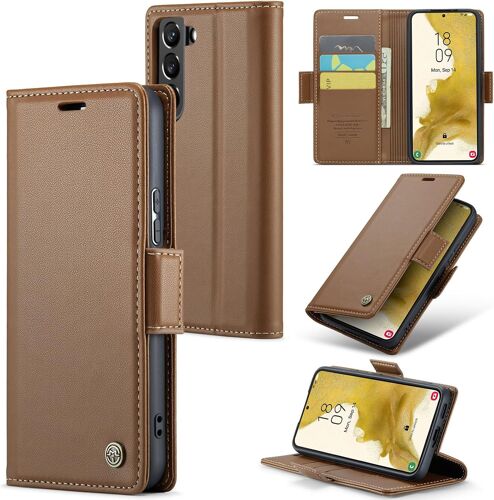 SJZG-Coque Pour Samsung Galaxy S22 Plus, Étui Housse En Rfid Protection Premium Pu Cuir Portefeuille Rabat Case Magnétique Stand Antichoc, Étui Case Pour Samsung Galaxy S22 Plus, Marron