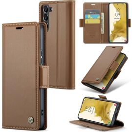 SJZG-Coque Pour Samsung Galaxy S22 Plus, Étui Housse En Rfid Protection Premium Pu Cuir Portefeuille Rabat Case Magnétique Stand Antichoc, Étui Case Pour Samsung Galaxy S22 Plus, Marron