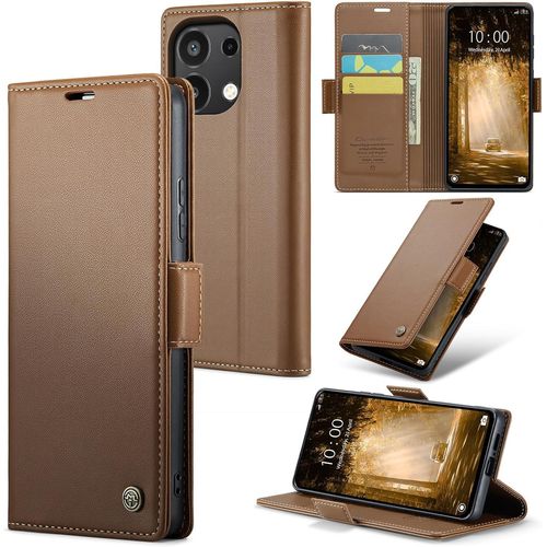 Kal-Coque Pour Xiaomi Redmi Note 13 4g (Pas Pour 5g),Étui Housse En Rfid Protection Premium Pu Cuir Portefeuille Rabat Case Magnétique Stand Antichoc,Étui Case Pour Xiaomi Redmi Note 13 4g,Marron