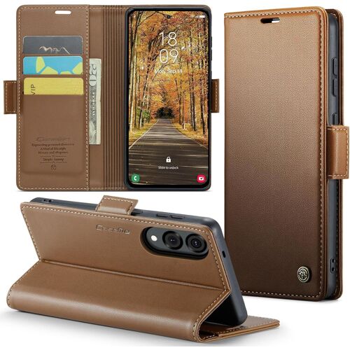SJZG-Coque Pour Samsung Galaxy S25 Edge, Étui Housse En Rfid Protection Premium Pu Cuir Portefeuille Rabat Case Magnétique Stand Antichoc, Étui Case Pour Samsung Galaxy S25 Edge, Marron