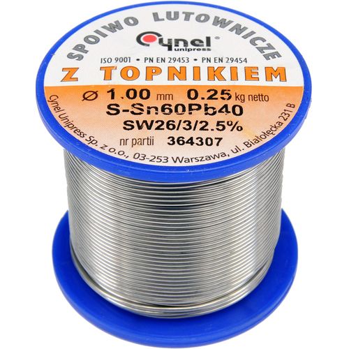 BOBINE DE FIL A SOUDER AVEC AME DECAPANTE 1mm 250 g étain 60% plomb 40%