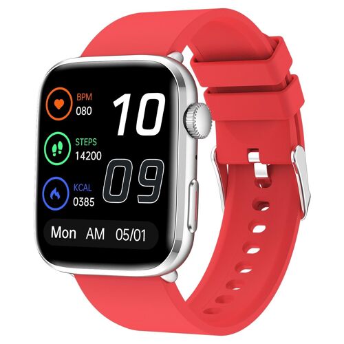 Montre Connectée Écran Carré 1.81' Rose Fréquence Cardiaque Étanche IP68 Rouge YONIS