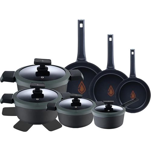 Subzonal-Gastro Reeco Lot De 11 Poêles À Frire 20, 24 Et 28 Cm, Casseroles 20, 24 Et 28 Cm Et Casserole De 16 Cm Avec Couvercle En Fonte D'aluminium Recyclé | Heatdot | Revêtement Antiadhésif