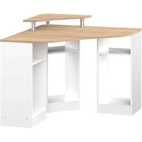 Yemaesre-Corner Bureau D'angle Blanc Et Chêne Naturel 94x94x83,4 Cm