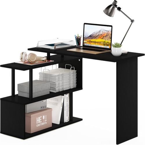 Ksfal-Moore Bureau D'ordinateur En Forme De L,Engineered Wood,Americano/Noir,3 Niveaux