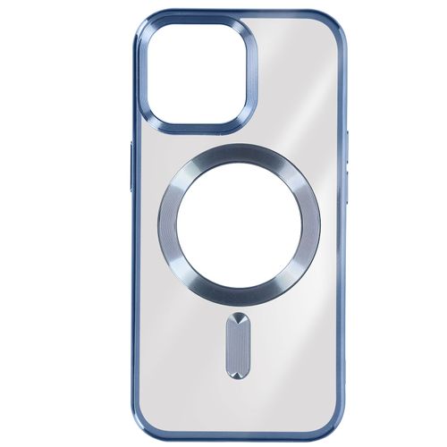 Coque Magsafe Pour Iphone 15 Pro Silicone Protection Caméra Contour Chromé Bleu