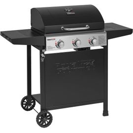 CHECARZHN--NO1-Barbecue Gaz Sur Chariot, 3 Brûleurs Bbq Gaz Avec Capot, Puissance 9Kw Propane, 2 Grilles En Émaillée, 2 Table Latérales, Thermomètre Intégré, Adapté Pour Jardin Et Camping