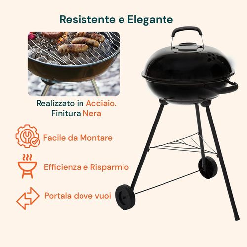 ASFASFq-Barbecue à charbon ""Carmensa"" 43 cm avec couvercle hermétique et poignées ignifuges, idéal pour jardin, terrasse et balcon