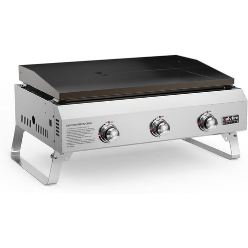 SUBZONAL-onlyfire Plancha au Gaz 3 Brûleurs en Acier Inoxydable avec Revêtement Laqué Céramique Plaque de Gril, Barbecue à Gaz Portable, Barbecue de Table Compact à Gaz, Zone de Cuisson 57x36CM