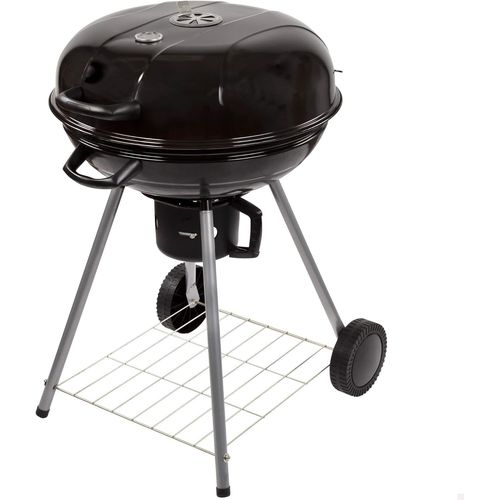 ASFASFq-Barbecue Portable au Charbon de Bois avec Couvercle, Ø57X86cm, Rond, Métal, Système de Ventilation, Cendrier, Contrôle de la Température, 2 Roues, Transport Facile, Montage Rapide