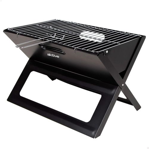 63033 - Barbecue à Charbon Portable et Pliable en Acier Noir et Rectangulaire, avec Poignée de Transport, Dimensions 45 X 29 X 30 cm, Facile à Monter et à Transporter