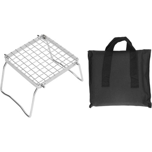 CHECARZHN--NO1-Grille De Feu De Camp Pliable, 16 X 16Cm Mini Grille De Feu De Camp En Acier Inoxydable 304, Support De Gril Four Portable, Barbecue Avec Pieds Et Sac Pour Pique Niques, Sac À Dos, Fêt