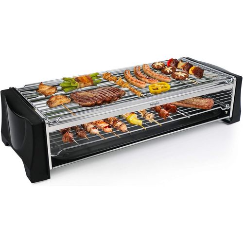 CHECARZHN--NO1-Barbecue Electrique De Table, Bbq Electrique Sans Fumée Avec Espace Barbecue À Deux Étages, Bac Collecteur, Thermostat Réglable, 2200 W, Noir