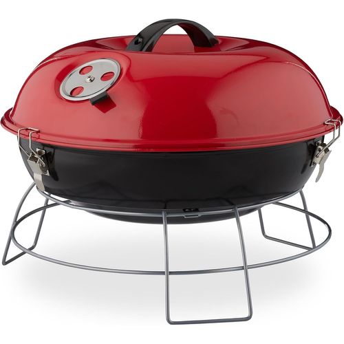 Rouge Barbecue Rond, Portable, Couvercle, Pique Nique, Grosse Surface de Cuisson,Charbon de Bois d.36 cm