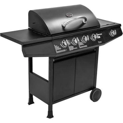 CHECARZHN--NO1-Barbecue À Gaz Fireplus 4+1 De 9,3 Kw | Acier Inoxydable Noir | Plancha Avec Roues Modèle Grill-4F | Grille Xxl Avec Roues Et Thermomètre | 126X52X103 Cm | 5 Brûleurs Et Plateau Latéra