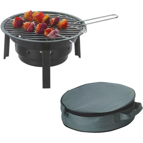 Barbecue au charbon de bois portable - Idéal pour les pique-niques, les barbecues et les chachlyk - Mini barbecue pliable portable pour les aventures de barbecue spontanées (diamètre 32 cm)