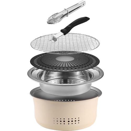 Barbecue à charbon de bois portable en acier inoxydable, 26,7 cm, antiadhésif, rond, barbecue ou casserole chaude, eau bouillante, poêle à charbon pour la maison, les fêtes, le camping en