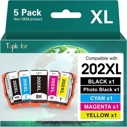 202XL Remplacer pour Epson 202 202XL Cartouches d'encre Compatibles pour Epson Expression Premium XP-6100 XP-6105 XP-6005 XP-6000 Imprimante (5 Packs)