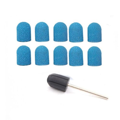 13 Mm X 19 Mm Bandes De Ponçage Pour Tambour, Mandrins Électriques, Polisseuse À Ongles, Sable, Manucure Pédicure, Outil (1 Mandr+10 Capuchons De Ponçage - Bleu) 