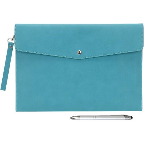 Porte-documents multifonction A4 en simili cuir - Porte-documents pour papier à lettres et organisateur de papeterie, étui pour tablette (Cyan)