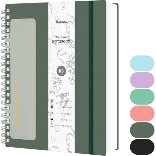 Carnet B5 Dotted Bullet Dot Journal,Carnet À Spirales 300 Pages,Papier Résistant À L'encre 100g/M²,Couverture Rigide Pvc,Avec Règle,Pochettes Extensibles,Bandes Élastiques,17,7x 25 Cm-Vert