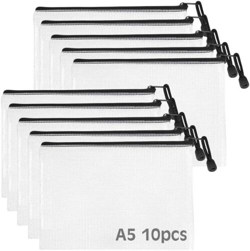 10 Pcs Pochette Plastique Zippée A5,Pochette Fermeture Eclair Mesh Zipper Pouch,Pvc Transparentes Document Dossier Sachets,Étanche Pochette À Document Pochette Zip Pour Rangement Papiers, Papeterie