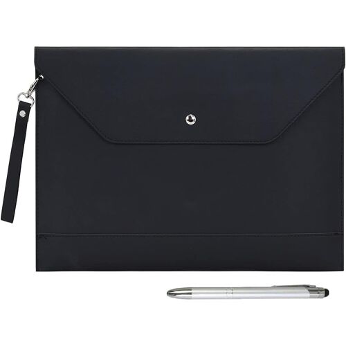 A4 Épaissi Pu Cuir Enveloppe Cas Portfolio Dossier Avec Poches Intérieures Pochette Pour Document Et Papeterie Fichier Organisateur Tablette Pc Manches Titulair (Noir)