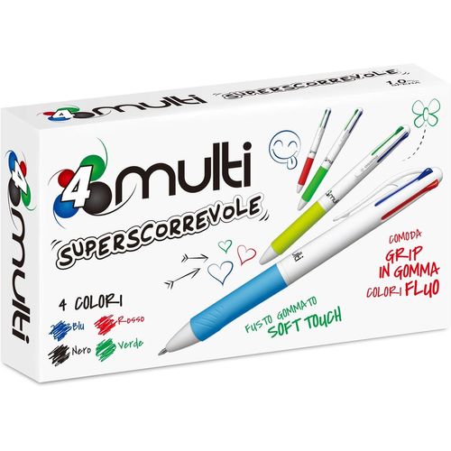 Stylo 4 Couleur, Set 12 Unités Assorties, Encre Bleu, Rouge, Vert Et Noir - Stylo Bille 0.1 Mm, Idéal Pour Papeterie, Accessoire Bureau Et Fourniture Scolaire - Stylo Couleur Avec Trait Fluide