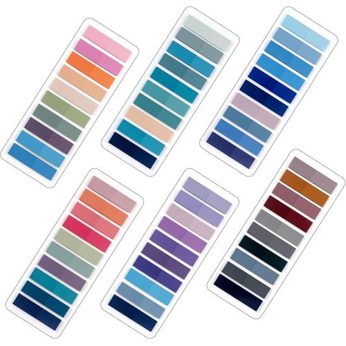 1200 Pièces Marque Page Adhesif Sticky Notes 6 Sets Couleur Feuillets Autocollants Index Tabs Pet Multicolore Pour Les Signets, L'étude, Le Bureau