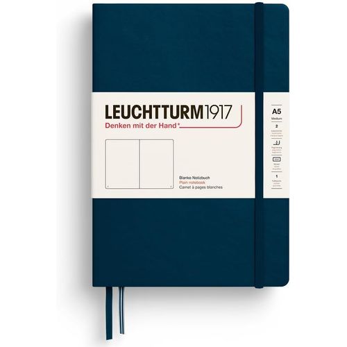 Carnet De Notes Medium (A5) 14,5 X 21 Cm, Couverture Rigide, 251 Pages Numérotees, Deep Sea, Blanc
