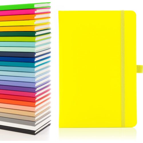 A5 Carnet Avec Pages Lignées, Passant Pour Stylo, Ruban, Marques De Date, Pochette En Papier, Couverture Rigide Moyenne, Papier Issu De Sources Durables (Jaune Fluo)