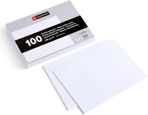 Flashcards, Cartes D¿Étude, 100 Fiches Bristol Blanches Pour Notes, Format 215 X 160 Mm, Papier Carton Offset 200 G/M², Fournitures De Bureau Et Scolaires Pour La Rentrée