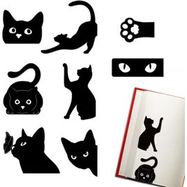 8pcs Marque Page Magnétique Signet Chat Noir Cadeau Fourniture Bureau Scolaire Pour Enfant Enseignant Maitresse D'école Etudiant Lecteur