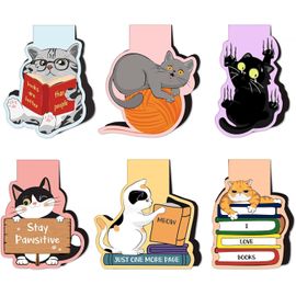 6pcs Marque Page Magnétique Signet Chat Bookmark Animaux Cadeau Fourniture Bureau Scolaire Papeterie Pour Enfant Enseignant Etudiant Lecteur