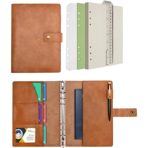 Carnet De Notes Rechargeable En Cuir - Papier À Pois Intérieur En Cuir Véritable Pour Le Travail De Voyage Et L'organisateur (Brun, A5)