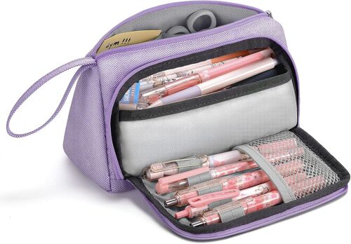 Trousse Scolaire Trousse À Crayons Grande Capacité, Trousse À Crayons En Toile Avec Poignée, Rangement De La Papeterie Organisateur De Bureau Pour Les Étudiants Filles, Violet
