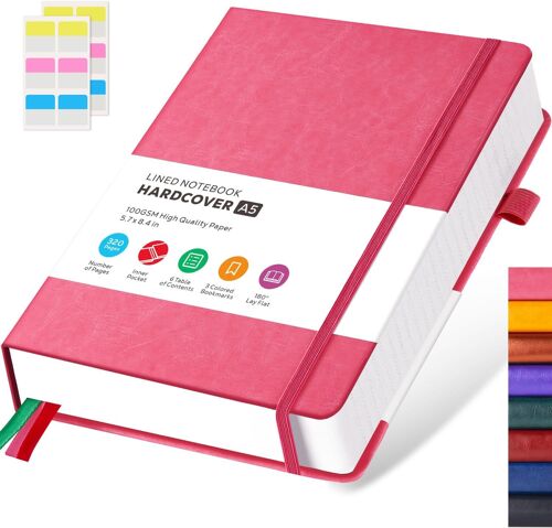 Carnet De Notes A5 Classique Ligné, Bullet Journal Cahier En Cuir À Couverture Rigide De 320 Pages, Bloc Notes En Papier Épais De 100 G/M², Sans Bavure D'encre,14 X 21 Cm, Rose