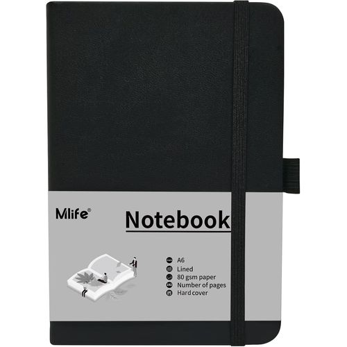 Petit Carnet De Notes A6,192 Pages,Format A6,Mini Couverture Rigide,Avec Bande De Fermeture Élastique Et Pochette Pliable (Noir)