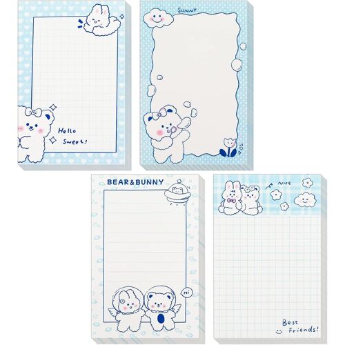 Mignon Bloc-Notes Adhésifs,320 Feuilles Bloc-Notes Adhésifs Ours Kawaii Bloc-Notes Adhésifs Bloc-Notes Adhésifs Pour Filles Enfants Étudiants École Bureau(4 Blocs 80 Feuilles/Pad) (Style B)