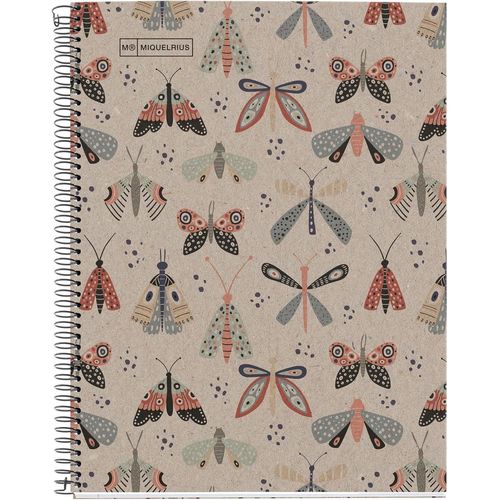 Moiuy-- Carnet De Notes 100 Pour Cent Recyclé, 1 Bande De Couleur, A4, 80 Feuilles À Rayures Horizontales, Papier 80 G, 4 Perforations, Couverture En Carton Recyclé, Design Ecobutterfly