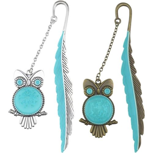Marque-Page Hibou Brillant Dans La Nuit, 2 Pièces, Avec Plumes, Papeterie Scolaire Et De Bureau, Marque-Page Artisanal En Métal Lumineux, Argent Et Cuivre
